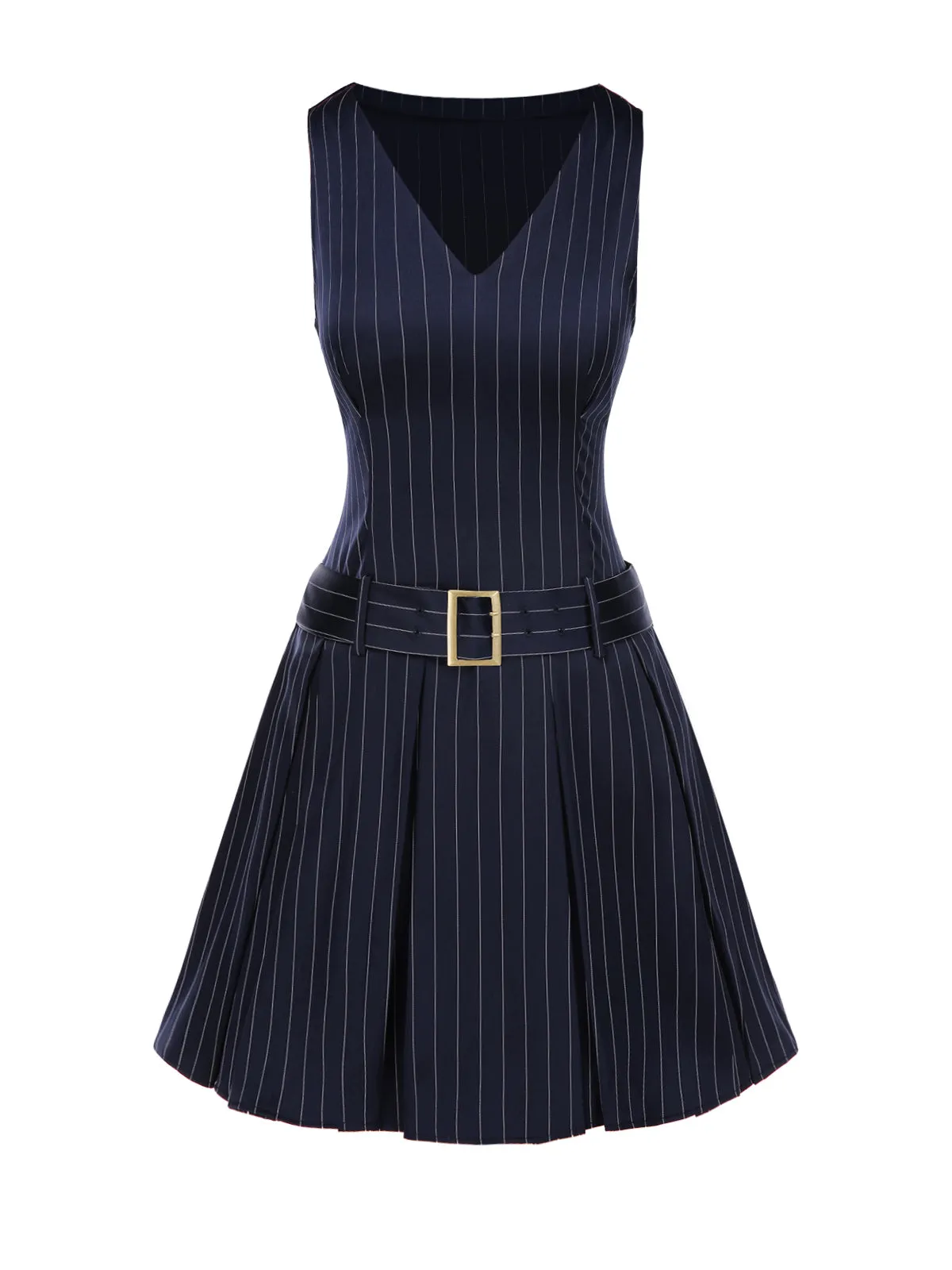 1960s Drop Waist Pleated Striped Belted Dress sold by Retro Stage product image thumbnail 3