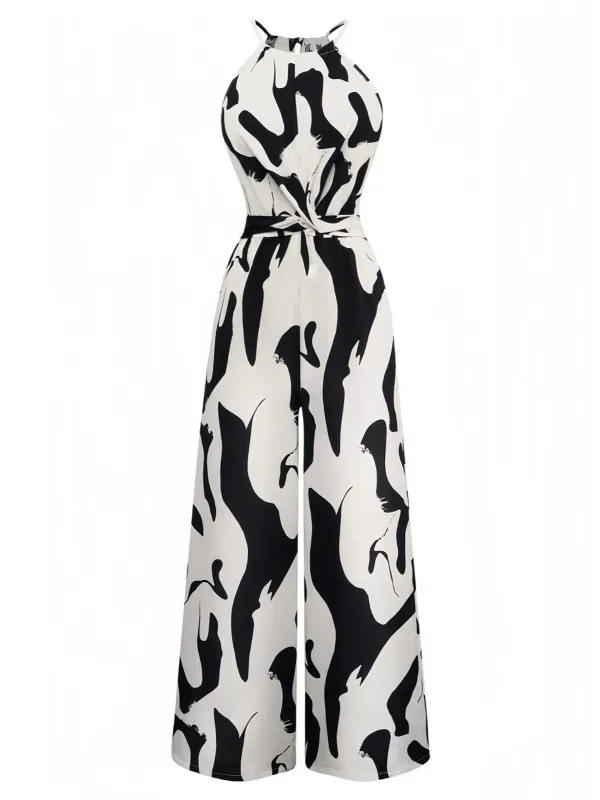 Black & White 1940s Cow Skin Halter Jumpsuit sold by Retro Stage