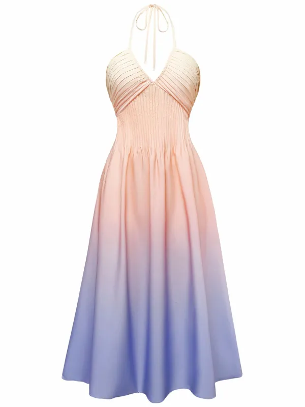 1940s Ombre Deep V-Neck Halter Dress sold by Retro Stage