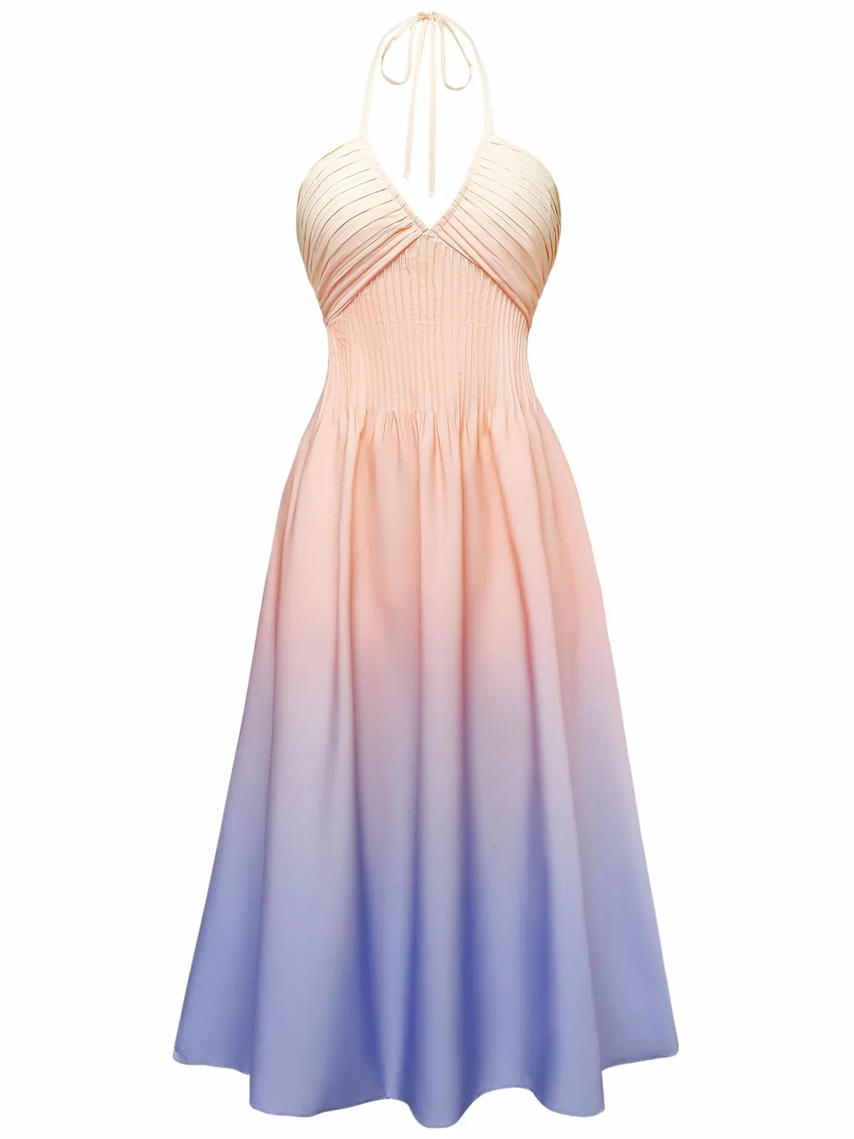 1940s Ombre Deep V-Neck Halter Dress sold by Retro Stage