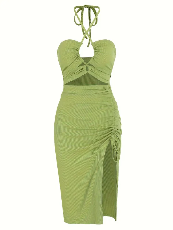 1960s Solid Drawstring Cut-Out Bodycon Dress sold by Retro Stage