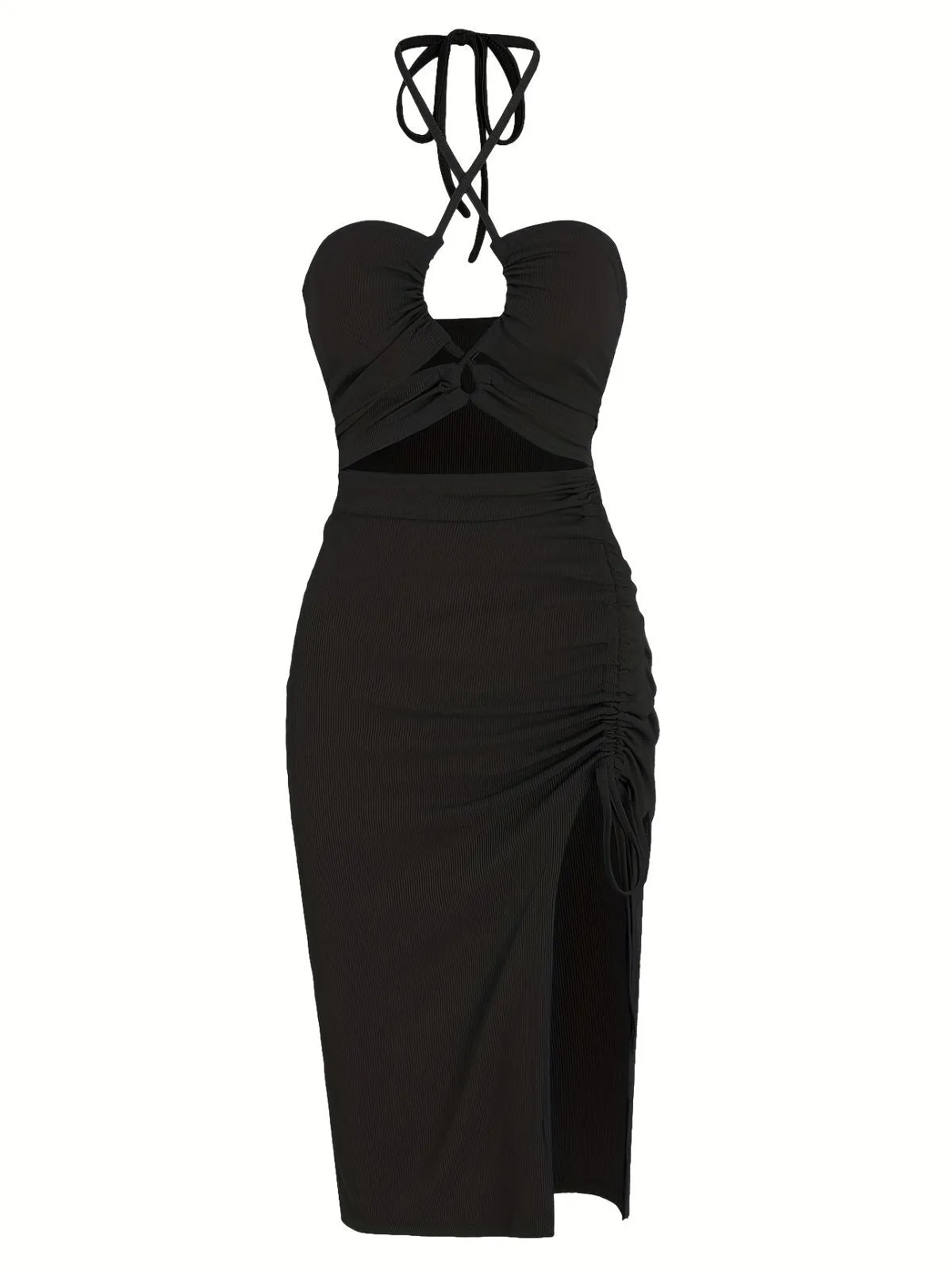 1960s Solid Drawstring Cut-Out Bodycon Dress sold by Retro Stage product image thumbnail 5