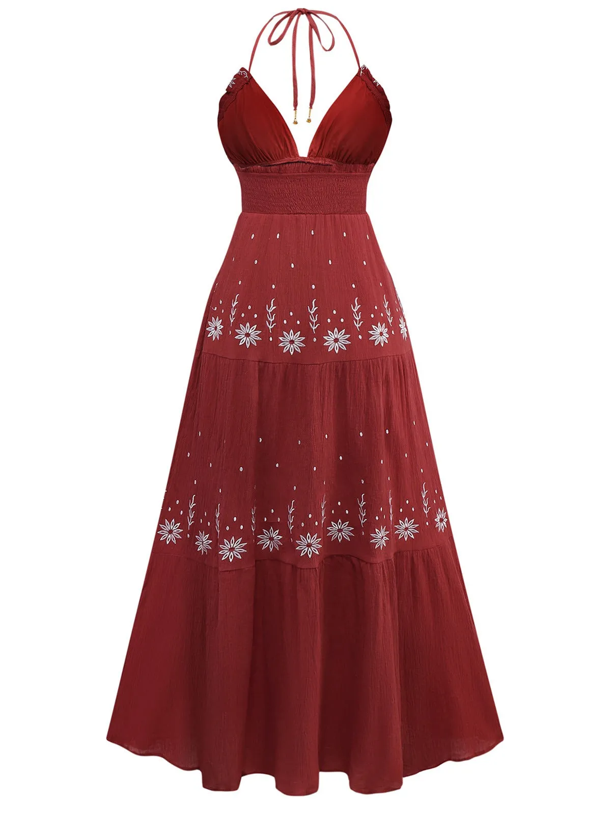 1930s Embroidered Floral Deep V-Neck Textured Dress sold by Retro Stage product image thumbnail 5