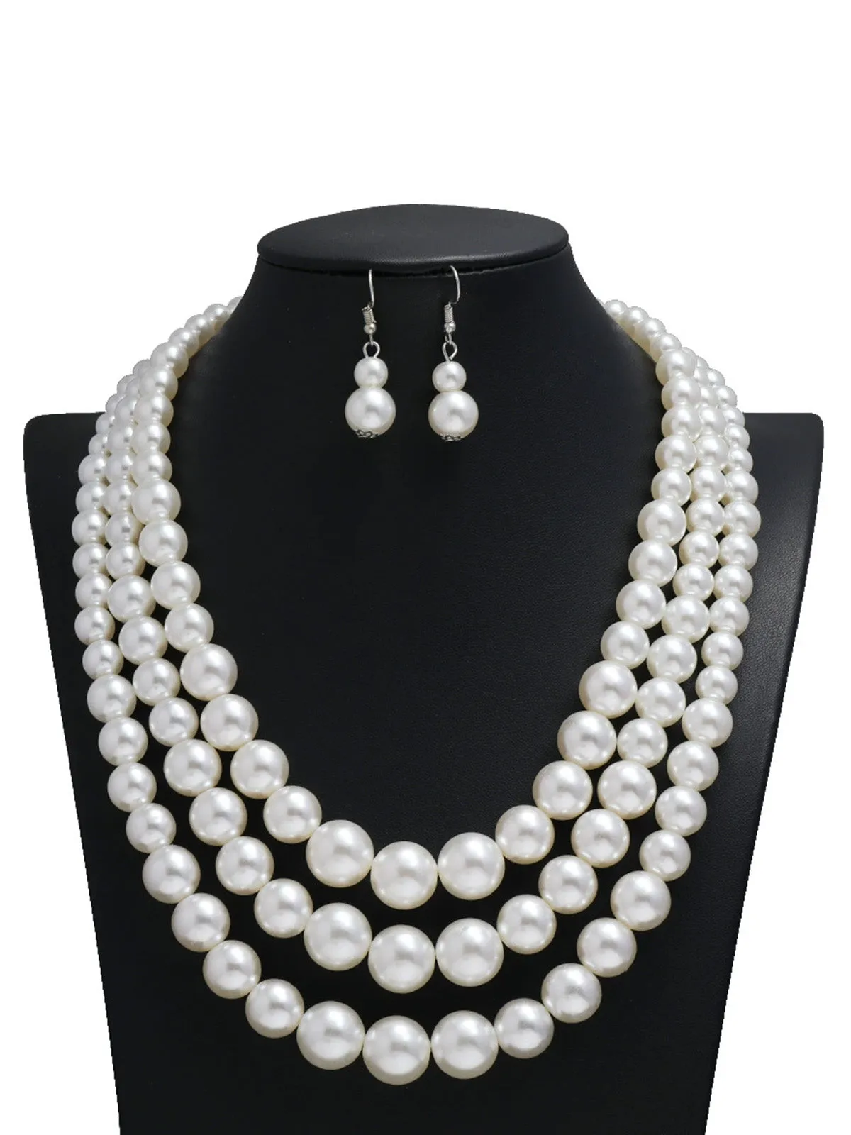 Vintage Layered Pearl Necklace & Earring Set sold by Retro Stage product image thumbnail 3