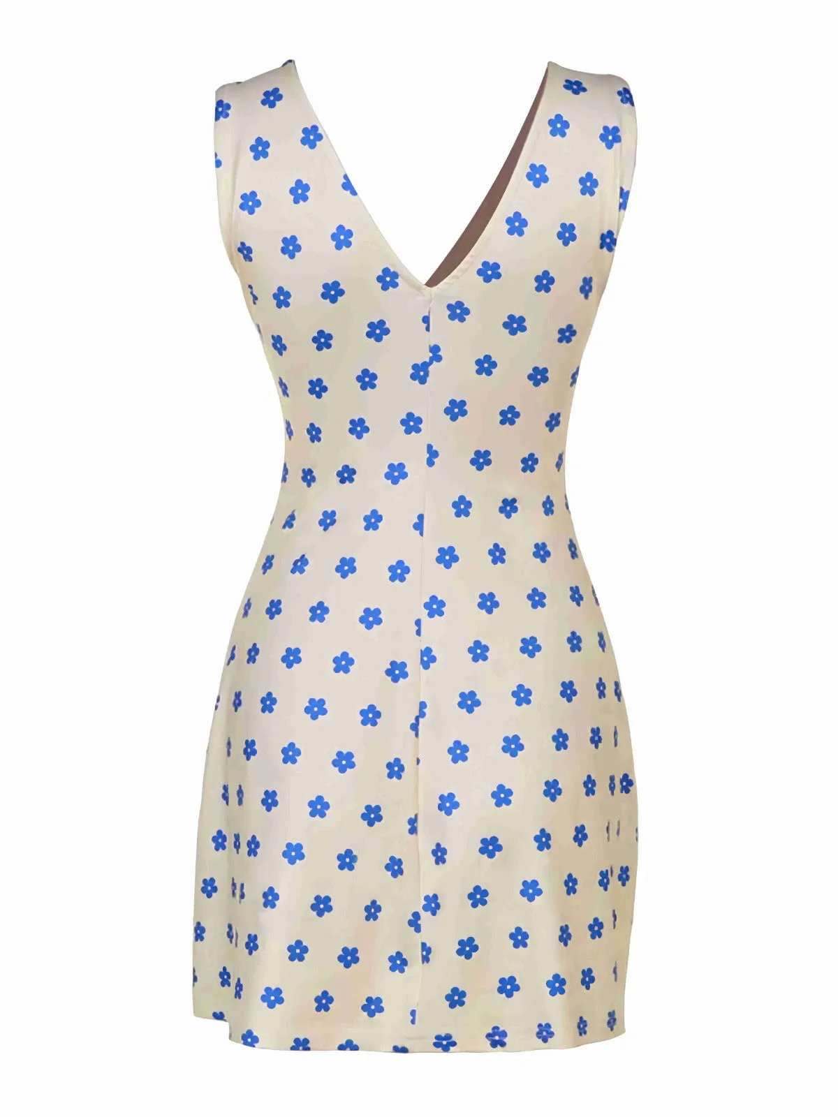 Blue & Apricot 1960s Floral Wide Strap Deep V-Neck Dress sold by Retro Stage product image thumbnail 2