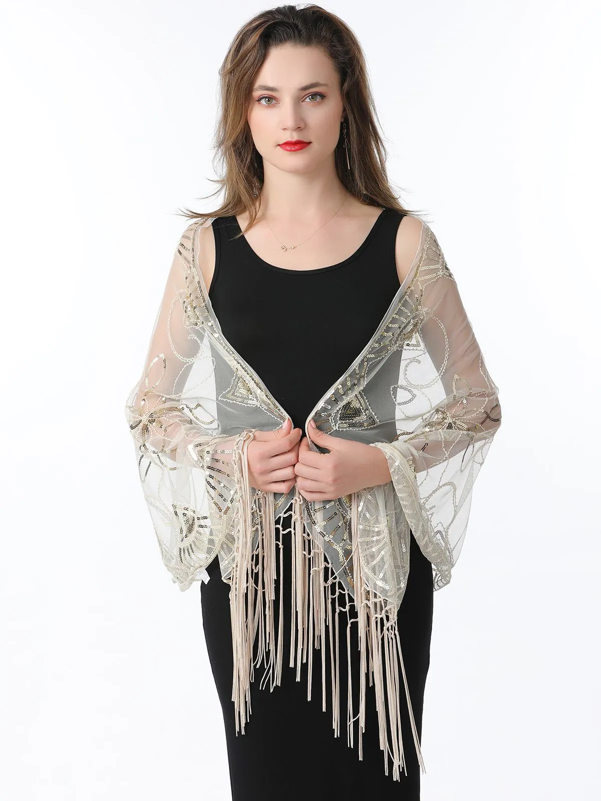 1920s Tassel Sequined Mesh Cape sold by Retro Stage product image thumbnail 5