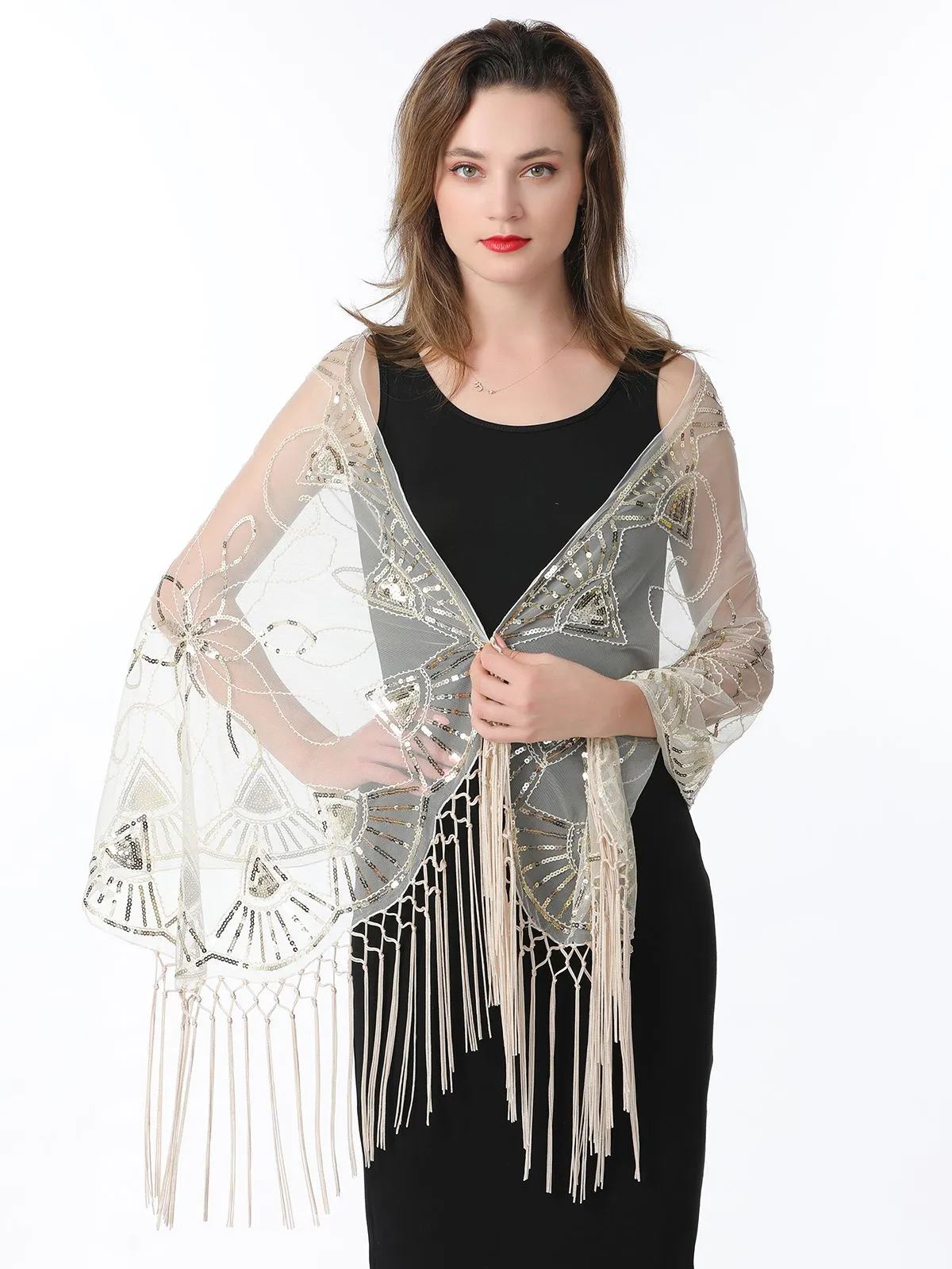 1920s Tassel Sequined Mesh Cape sold by Retro Stage