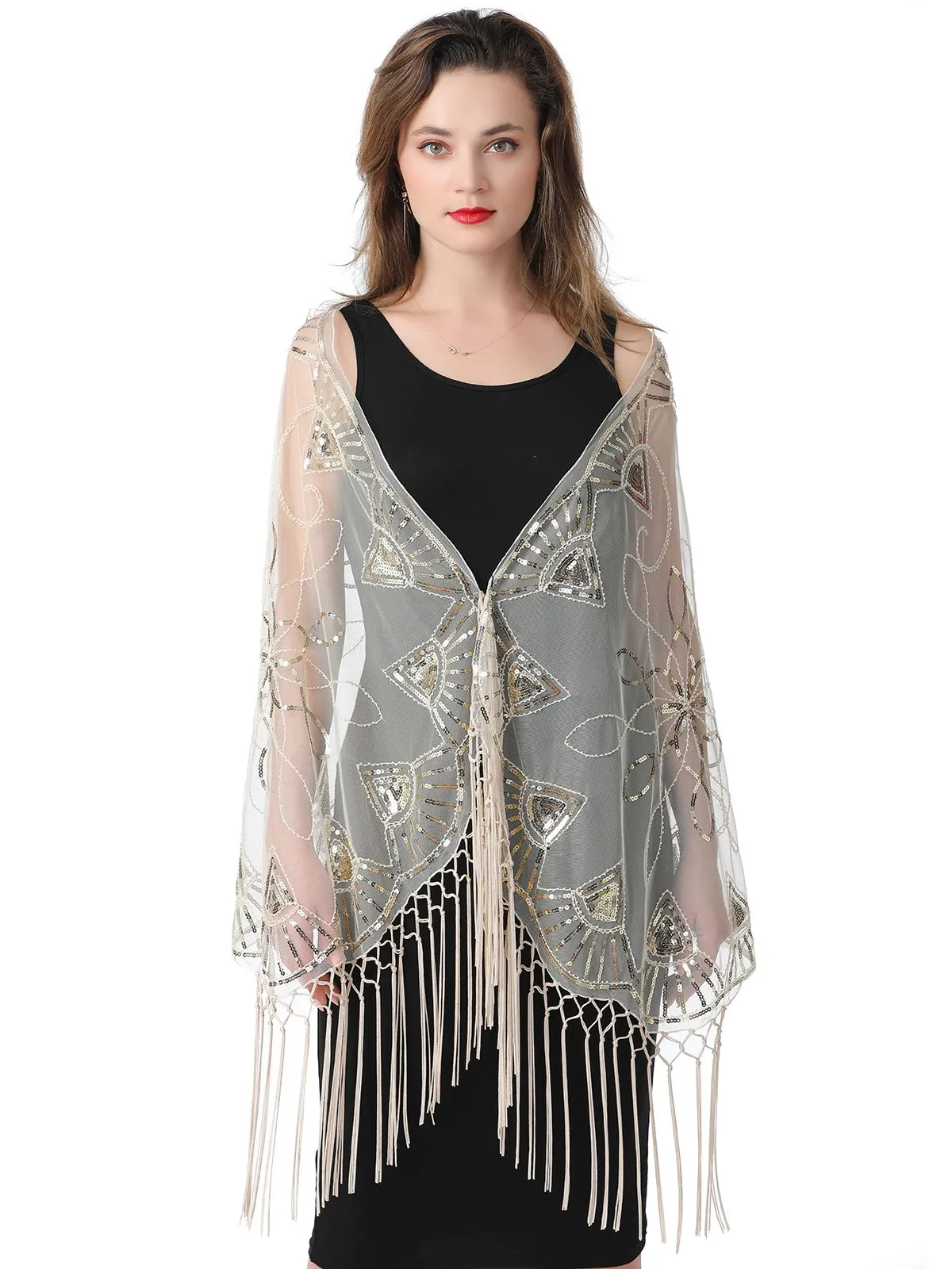 1920s Tassel Sequined Mesh Cape sold by Retro Stage product image thumbnail 3