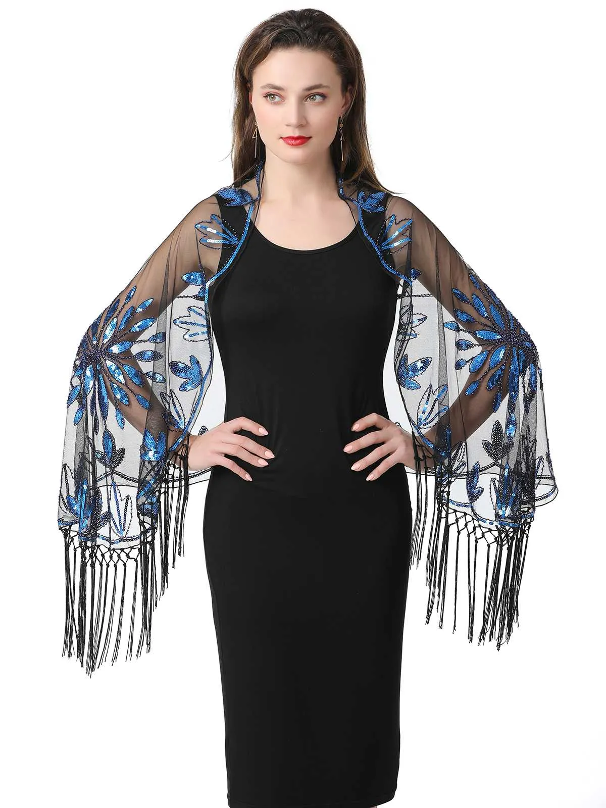 1920s Tassel Sequined Mesh Cape sold by Retro Stage product image thumbnail 2