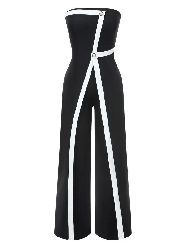 Black 1960s Strapless Contrast Wrap Jumpsuit sold by Retro Stage