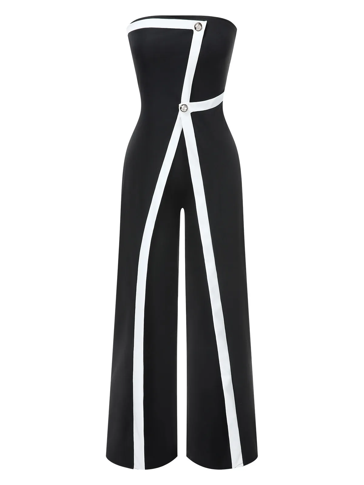Black 1960s Strapless Contrast Wrap Jumpsuit sold by Retro Stage