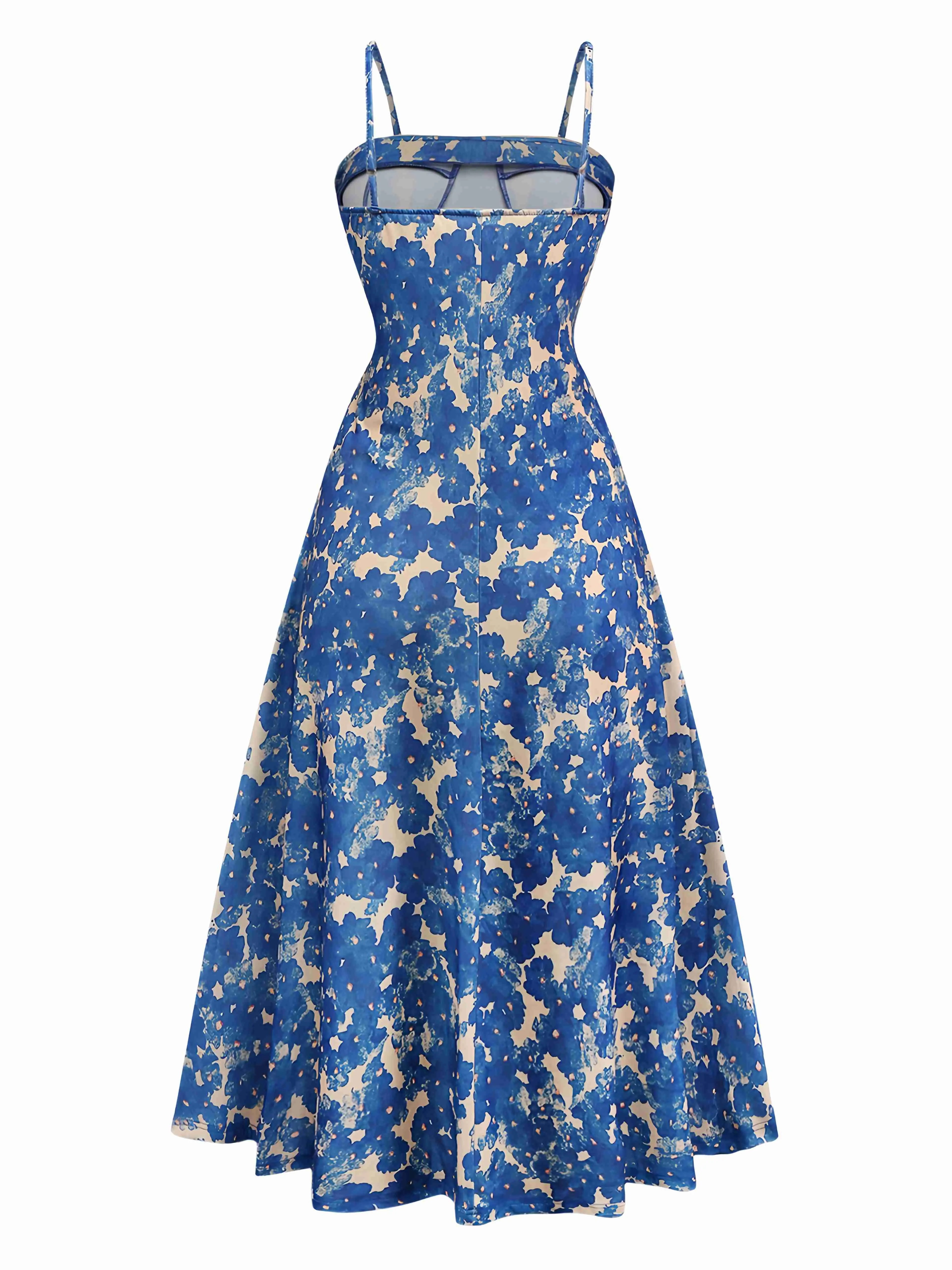Blue 1940s Painting Floral Straps Dress sold by Retro Stage product image thumbnail 2