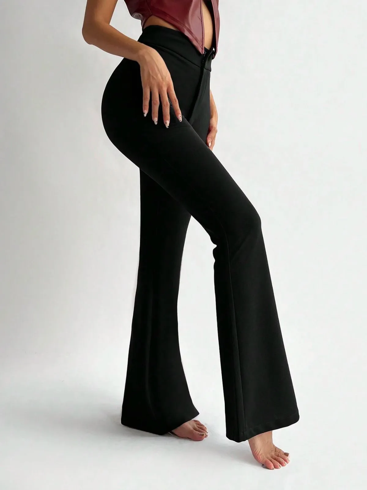 Black 1950s Solid High-Waist Flare Pants sold by Retro Stage product image thumbnail 3