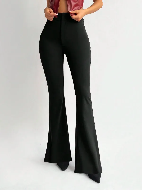 Black 1950s Solid High-Waist Flare Pants sold by Retro Stage