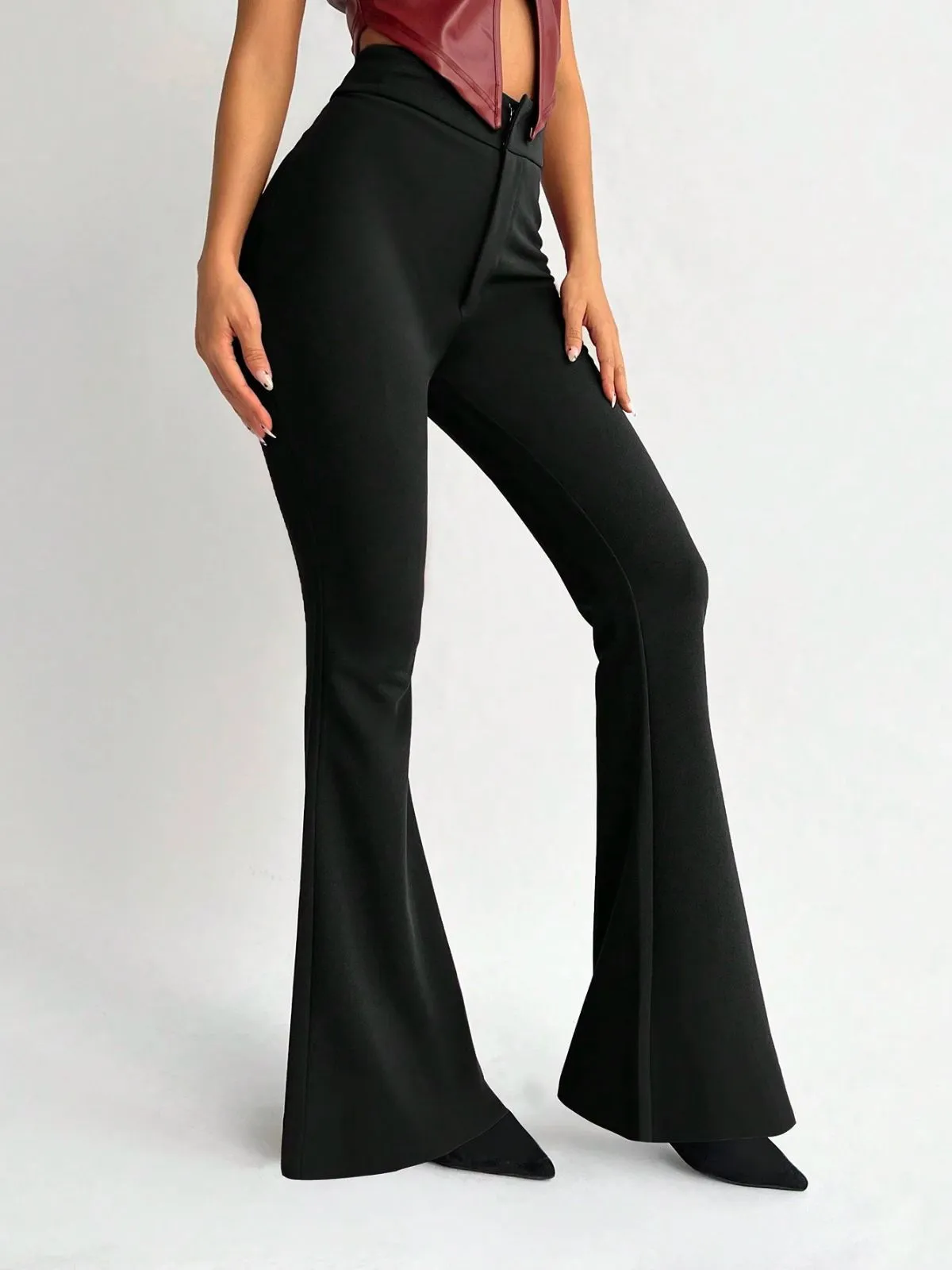 Black 1950s Solid High-Waist Flare Pants sold by Retro Stage product image thumbnail 4