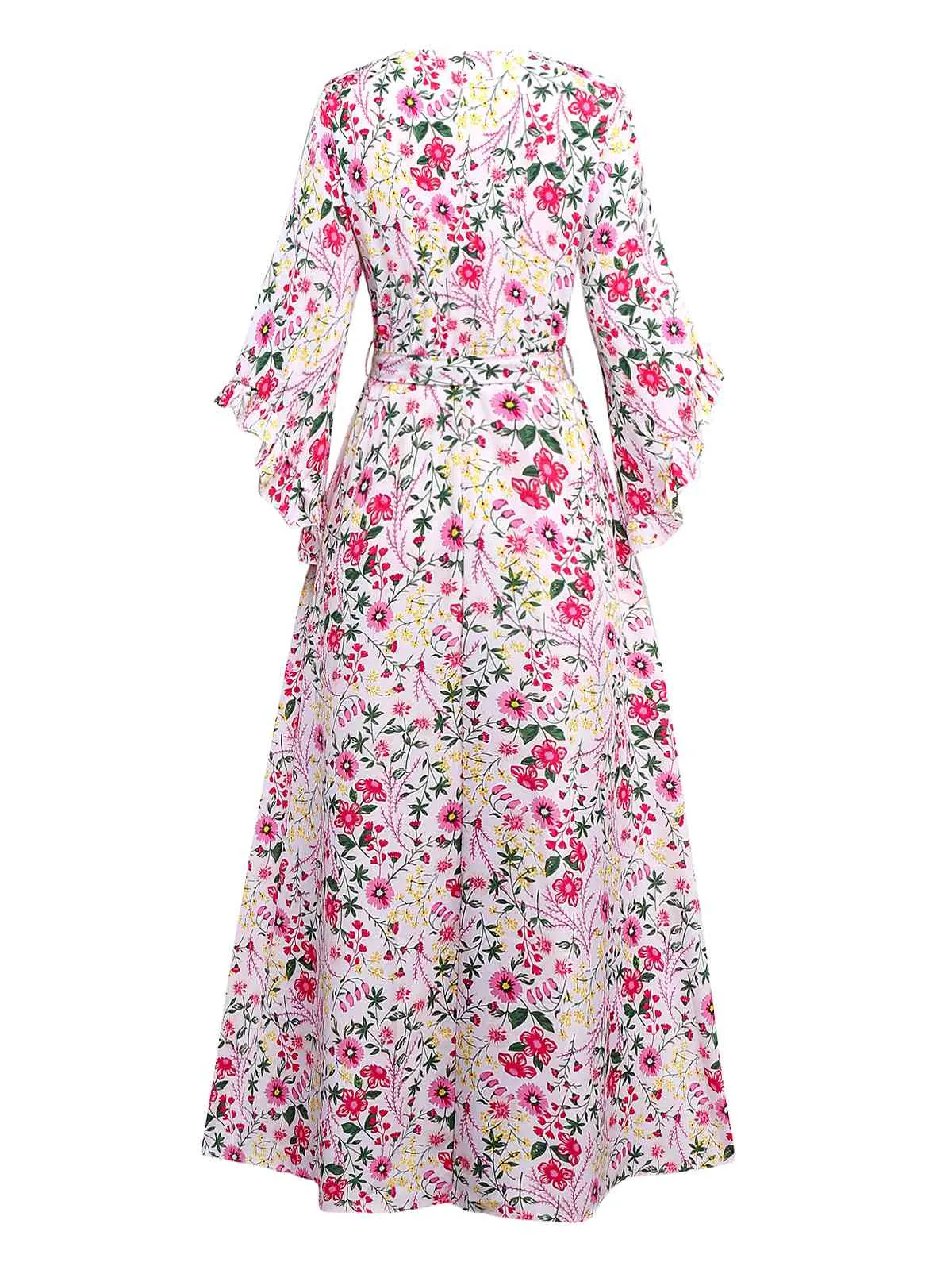 Pink 1940s Flouce Sleeve V-Neck Floral Dress sold by Retro Stage product image thumbnail 2