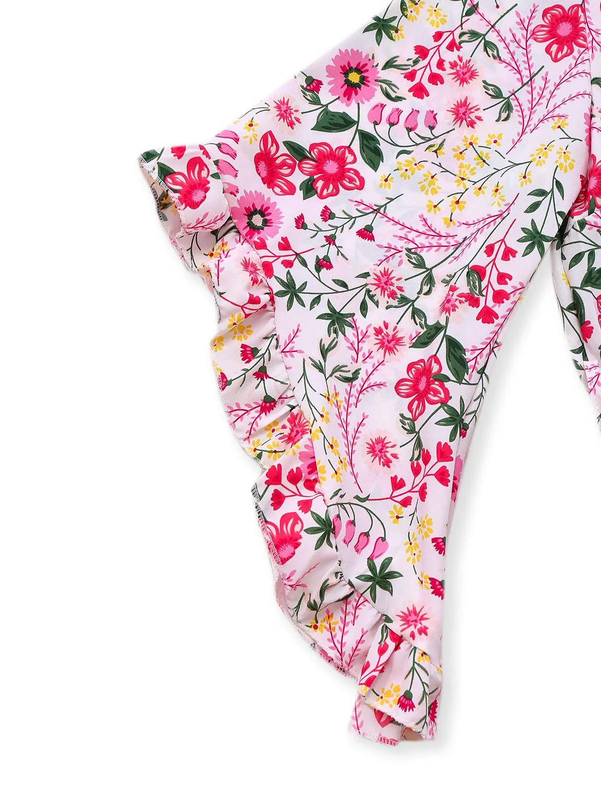 Pink 1940s Flouce Sleeve V-Neck Floral Dress sold by Retro Stage product image thumbnail 4