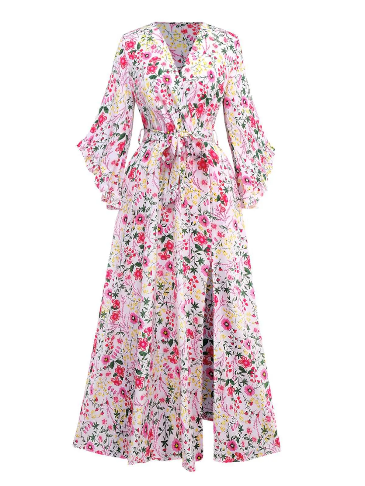 Pink 1940s Flouce Sleeve V-Neck Floral Dress sold by Retro Stage