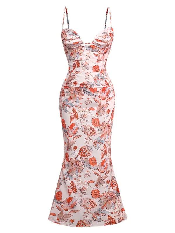 Orange 1930s Floral Strappy Maxi Dress sold by Retro Stage