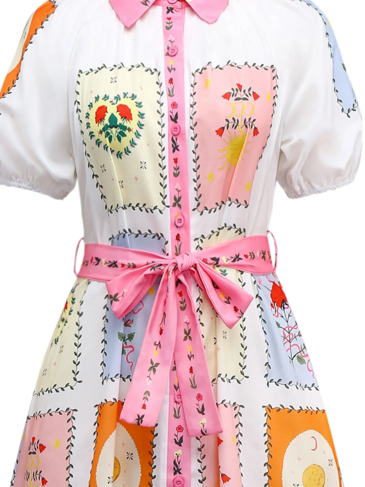 Multicolor 1930s Floral Sun Moon Belted Dress sold by Retro Stage product image thumbnail 4