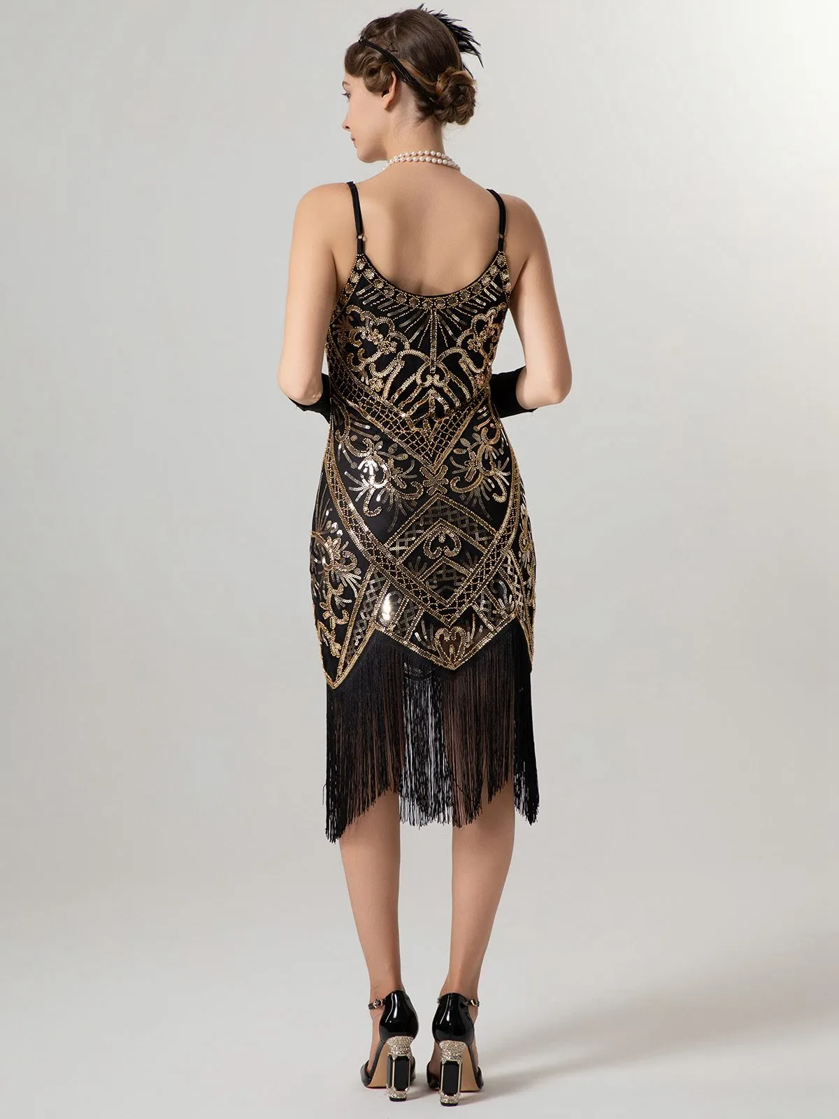 1920s Spaghetti Straps Sequined Tassel Flapper Dress sold by Retro Stage product image thumbnail 4