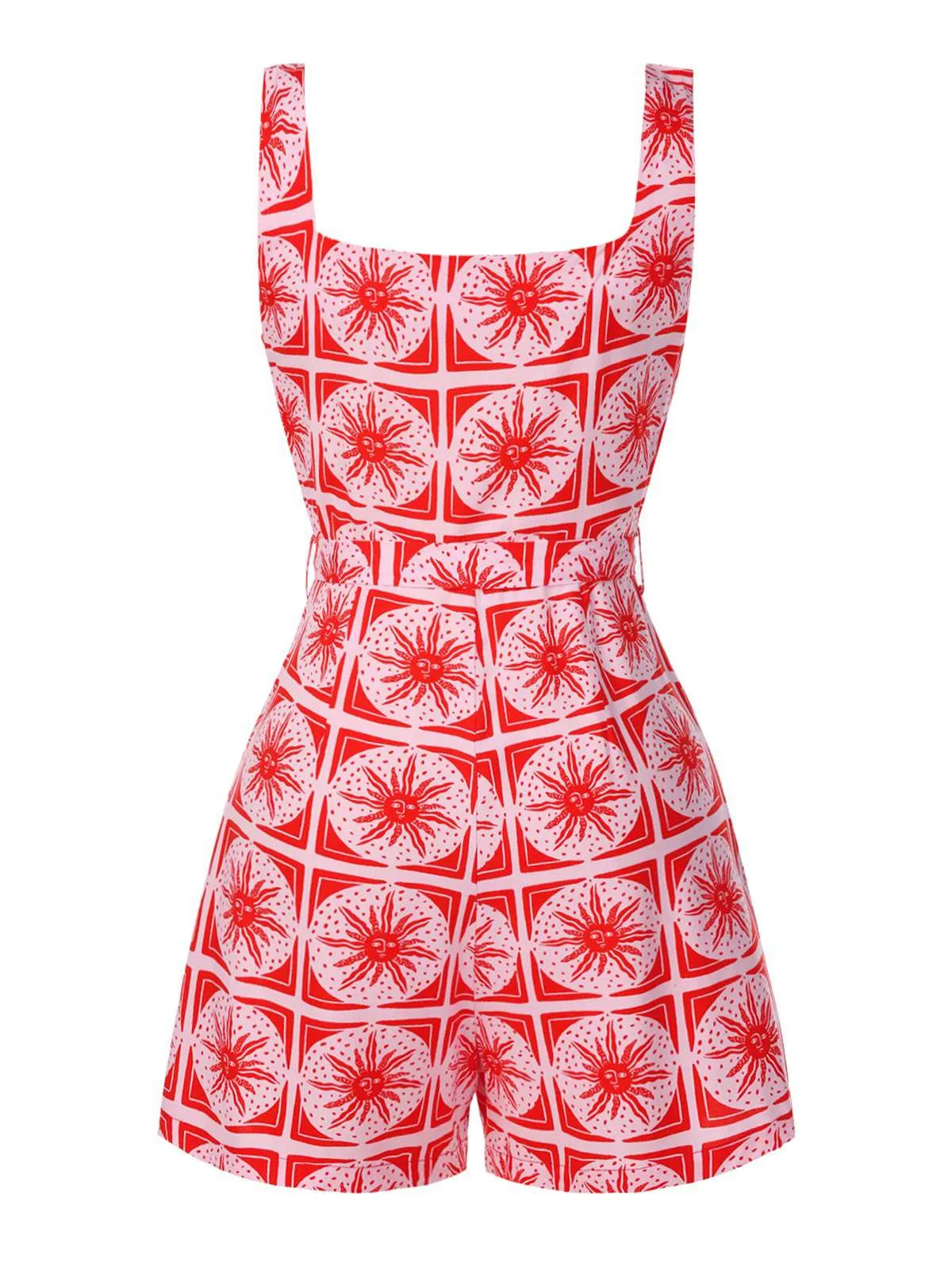 Rose Pink 1970s Boho Sun Print Button Romper sold by Retro Stage product image thumbnail 4