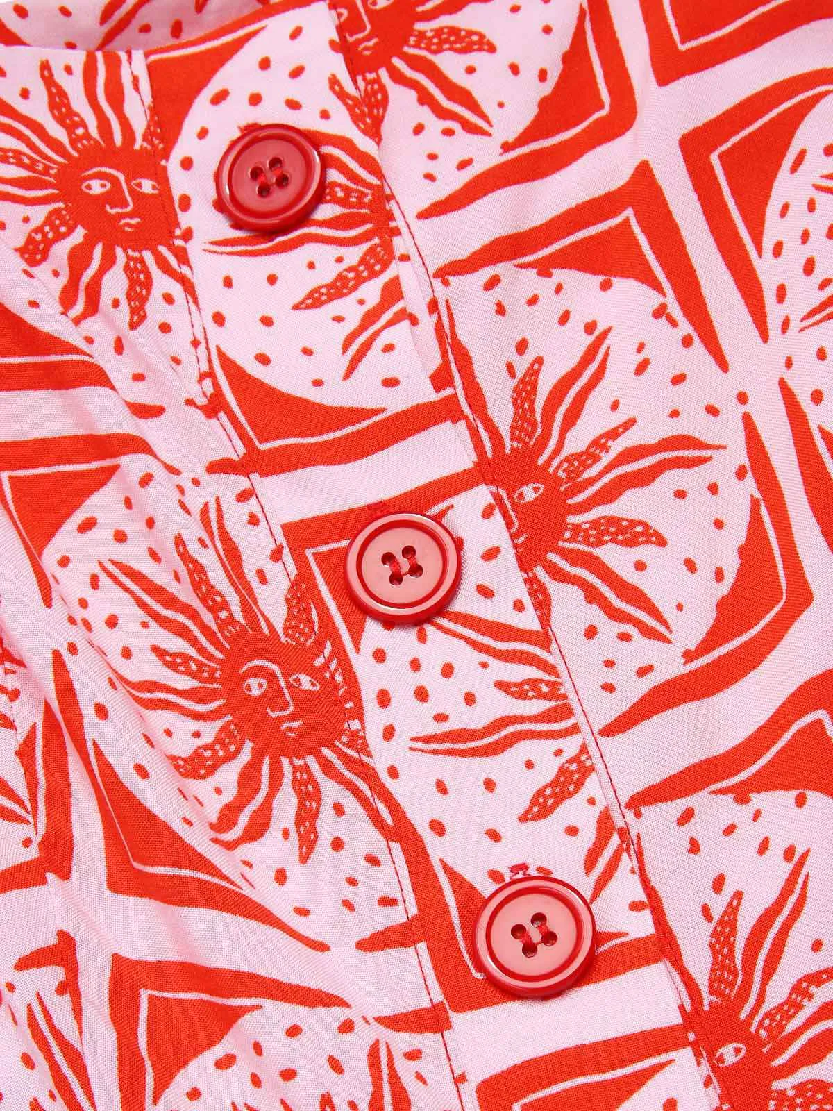 Rose Pink 1970s Boho Sun Print Button Romper sold by Retro Stage product image thumbnail 5