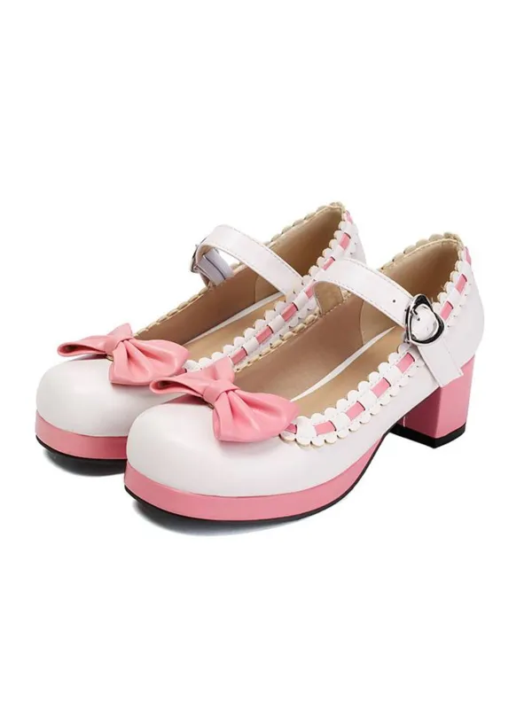 Chunky Heel Two Tone Bow Marry Jane Shoes sold by Retro Stage