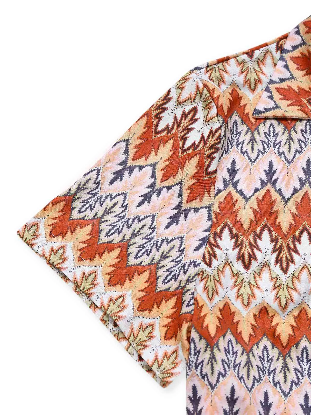 Multicolor 1970s Boho Trees Lapel Romper sold by Retro Stage product image thumbnail 4