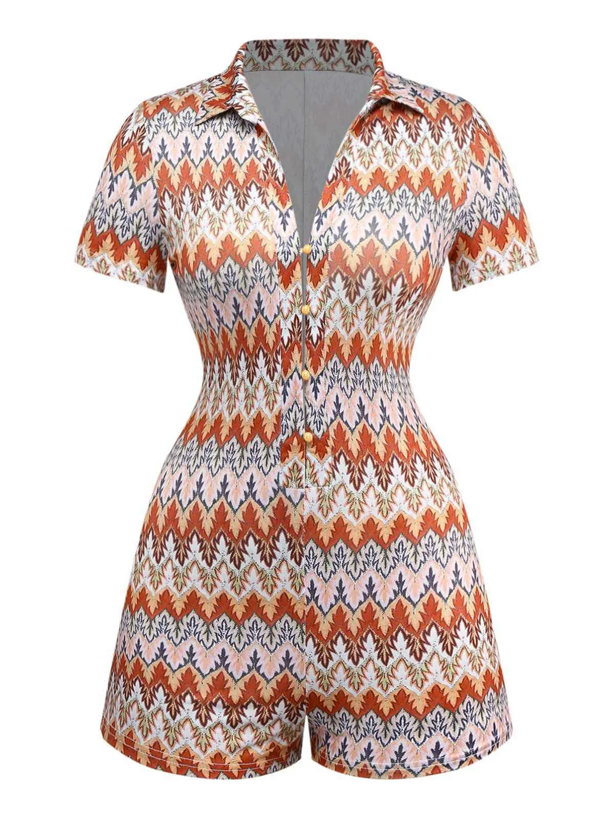 Multicolor 1970s Boho Trees Lapel Romper sold by Retro Stage