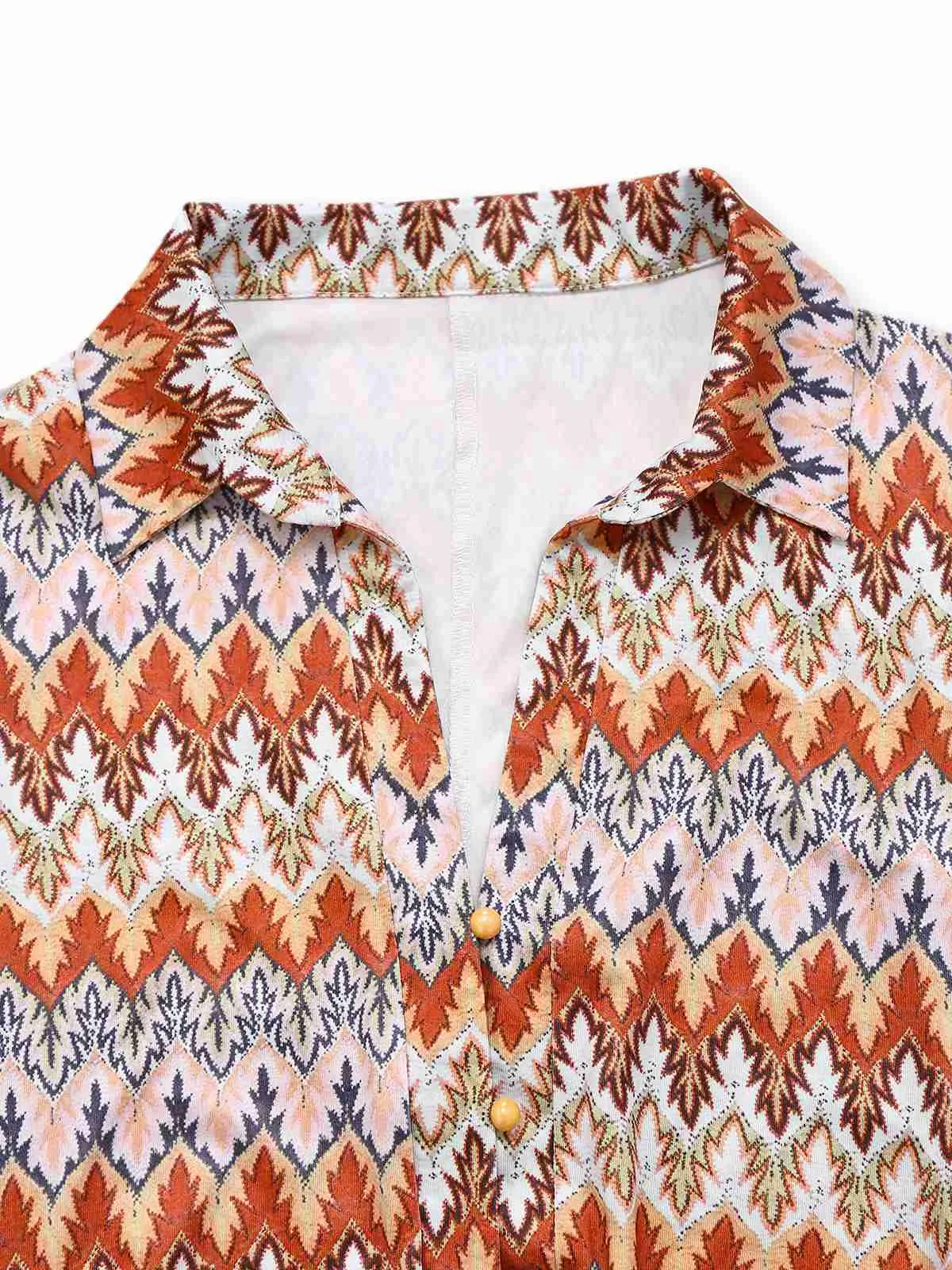 Multicolor 1970s Boho Trees Lapel Romper sold by Retro Stage product image thumbnail 3