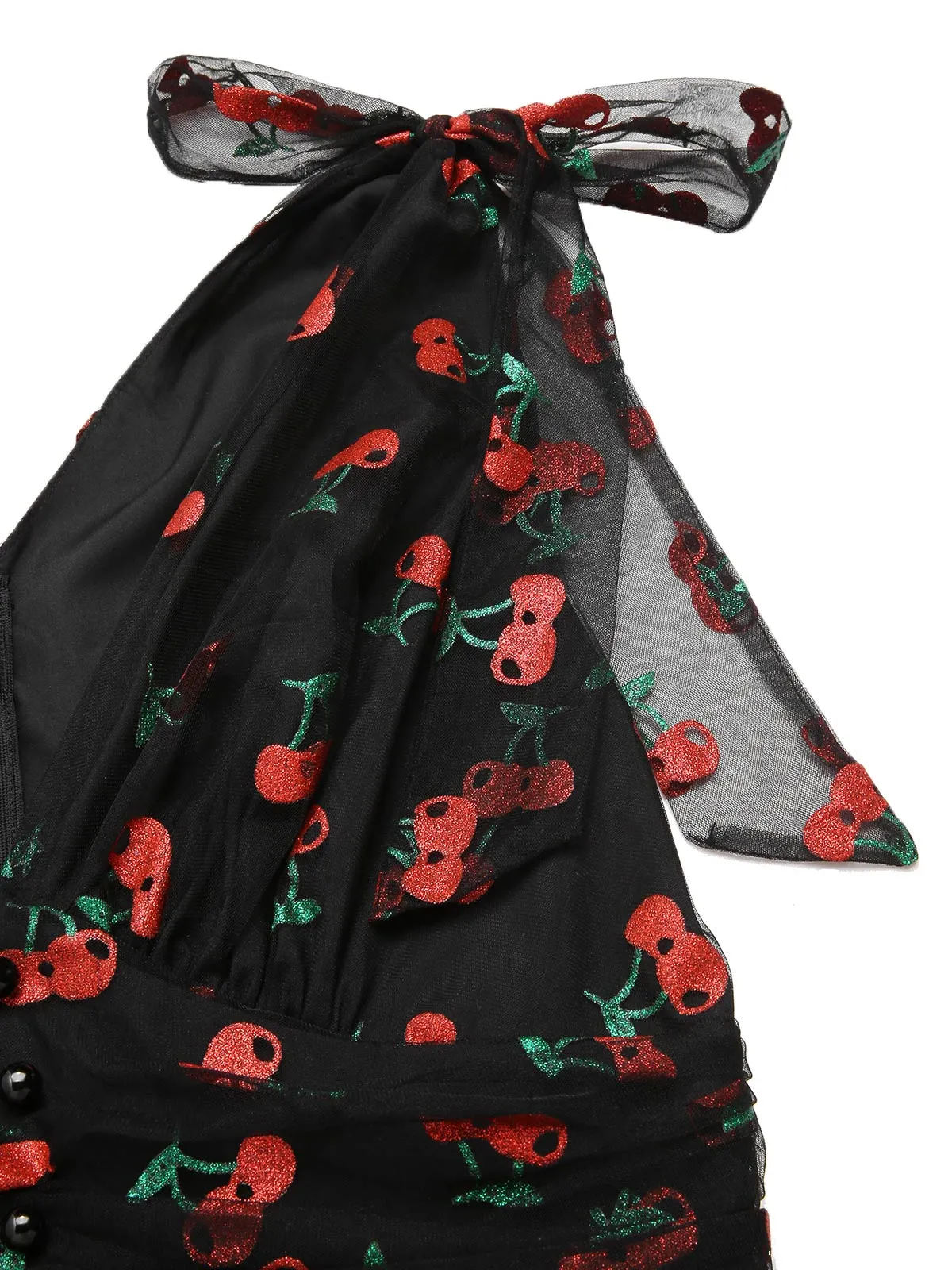 Black 1950s Cherry Mesh Swing Dress sold by Retro Stage product image thumbnail 5