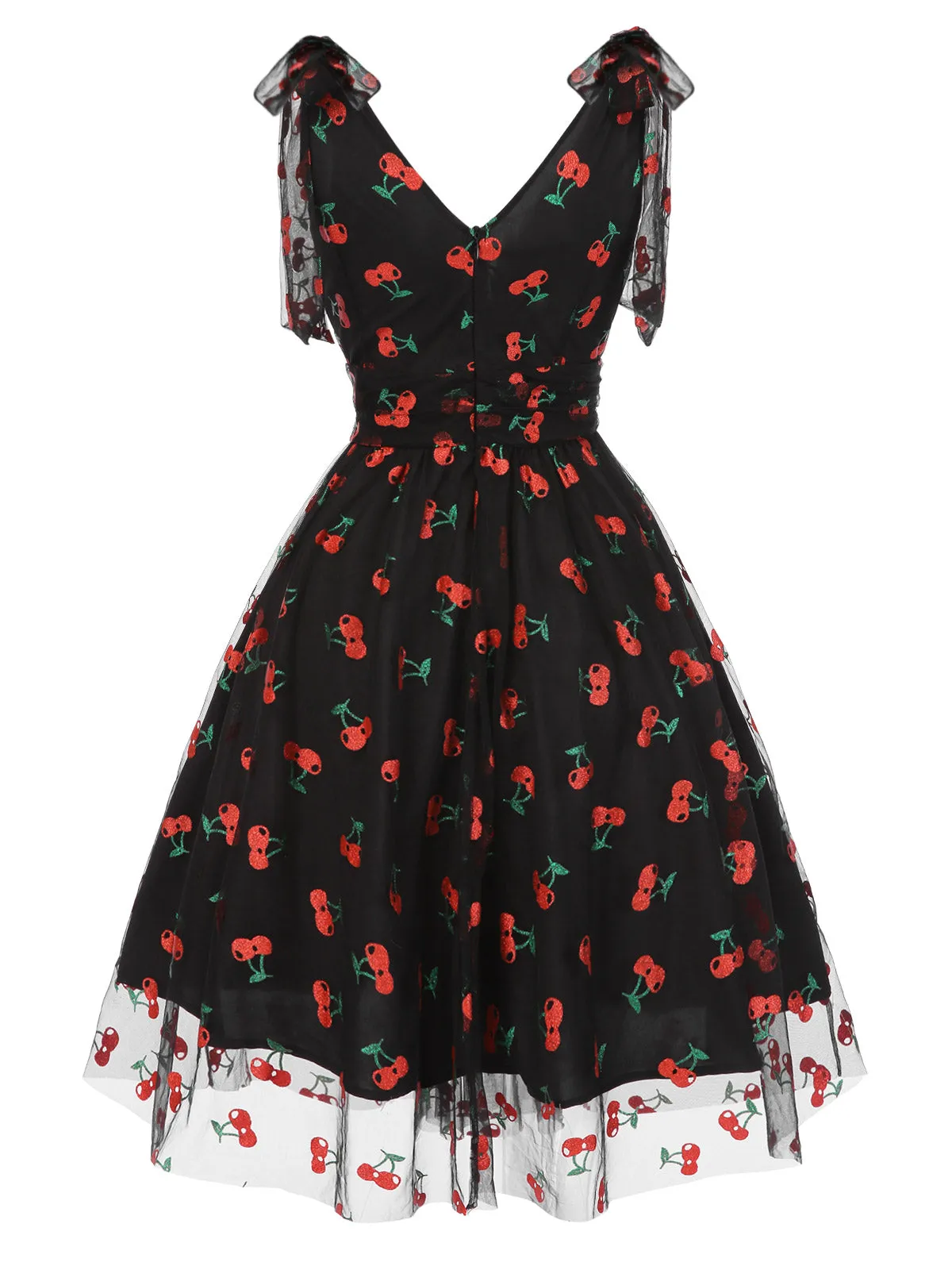 Black 1950s Cherry Mesh Swing Dress sold by Retro Stage product image thumbnail 4