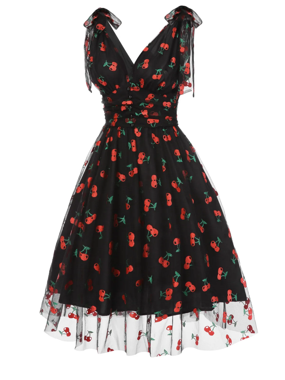 Black 1950s Cherry Mesh Swing Dress sold by Retro Stage product image thumbnail 3