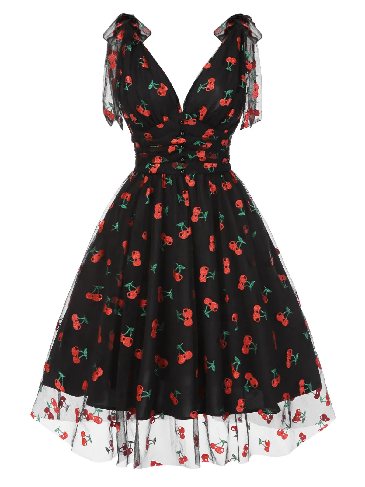 Black 1950s Cherry Mesh Swing Dress sold by Retro Stage product image thumbnail 2