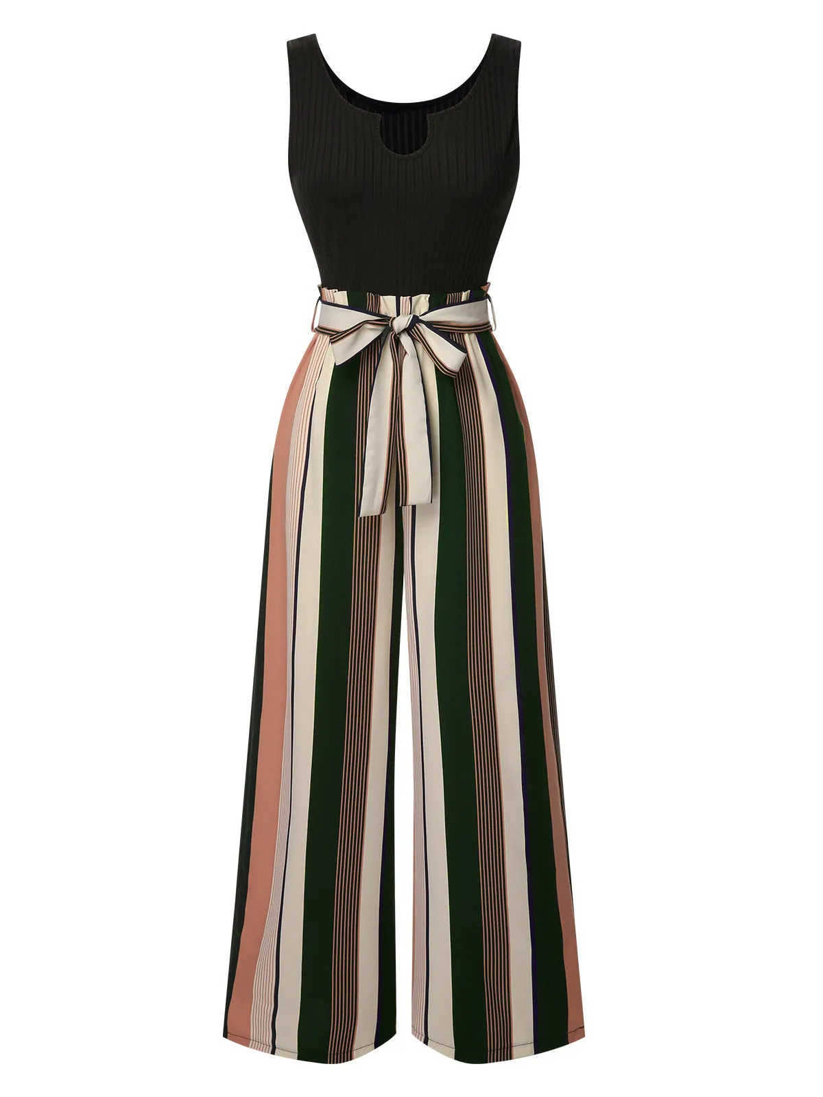 Green 1950s Stripes Knitted Belted Jumpsuit sold by Retro Stage product image thumbnail 4