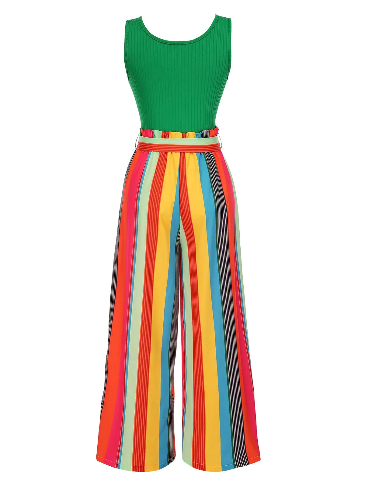 Green 1950s Stripes Knitted Belted Jumpsuit sold by Retro Stage product image thumbnail 2