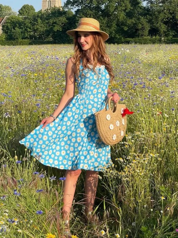 Blue 1950s Halter Lace Daisy Dress sold by Retro Stage