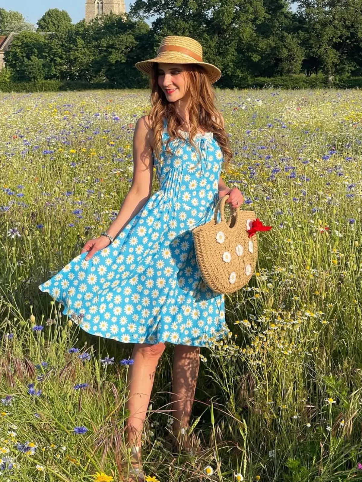 Blue 1950s Halter Lace Daisy Dress sold by Retro Stage