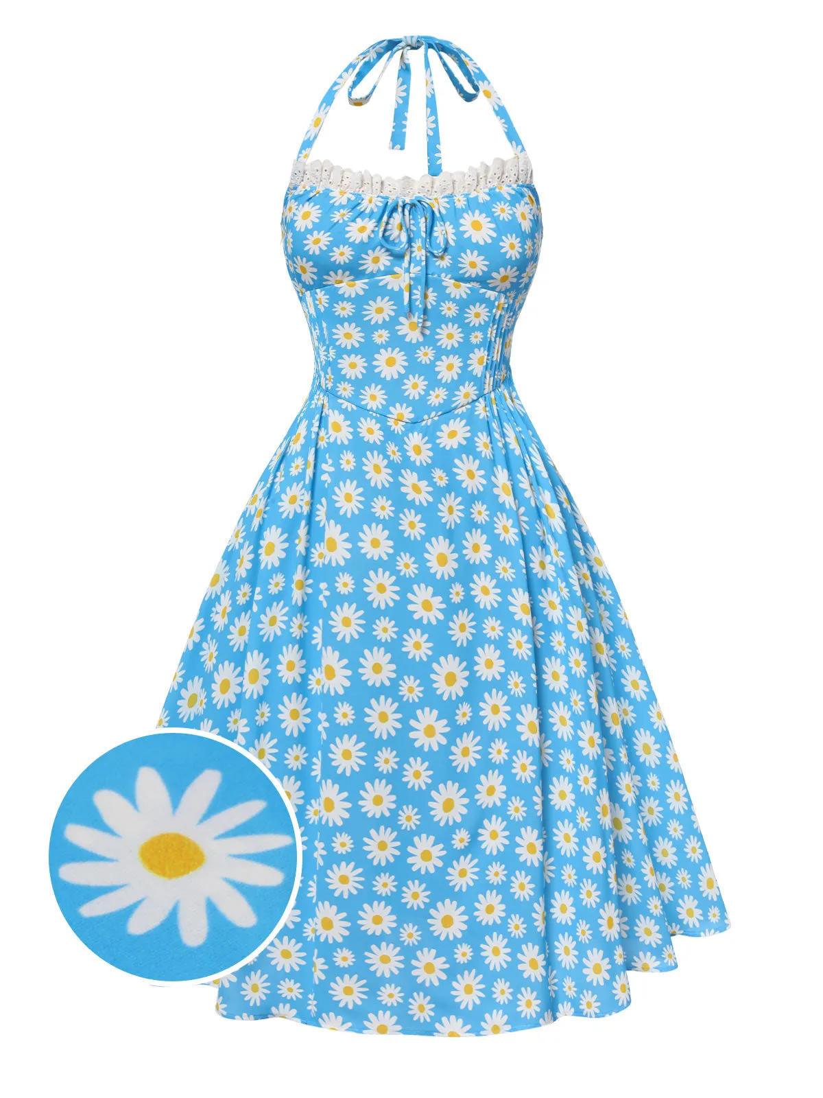 Blue 1950s Halter Lace Daisy Dress sold by Retro Stage product image thumbnail 2