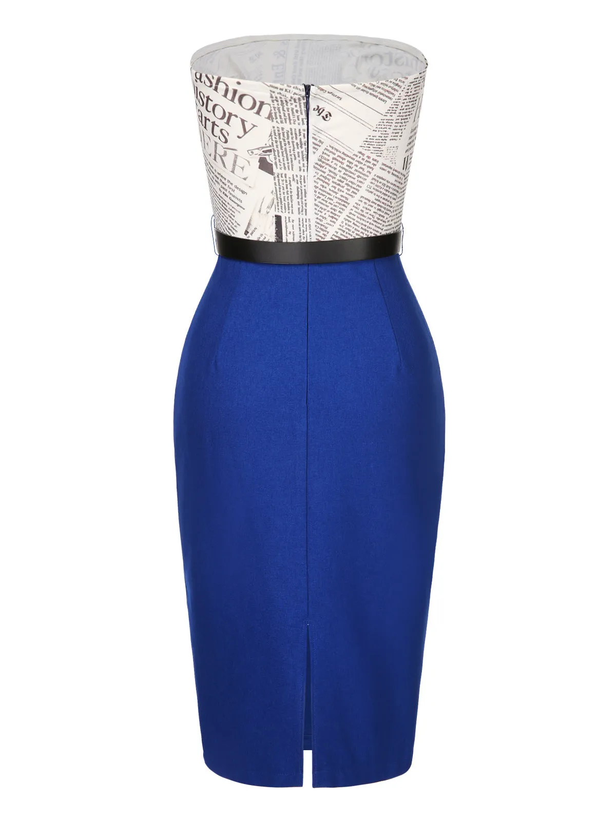 Dark Blue 1960s Bandeau Newspaper Belted Pencil Dress sold by Retro Stage product image thumbnail 5