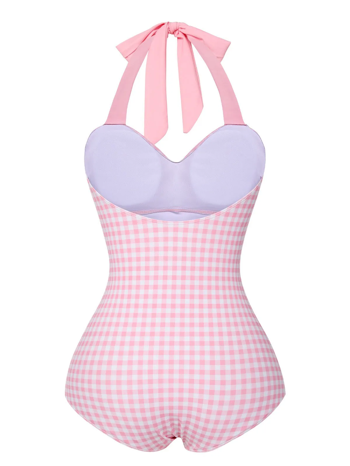 Pink 1940s Plaid Halter One-Piece Swimsuit sold by Retro Stage product image thumbnail 4