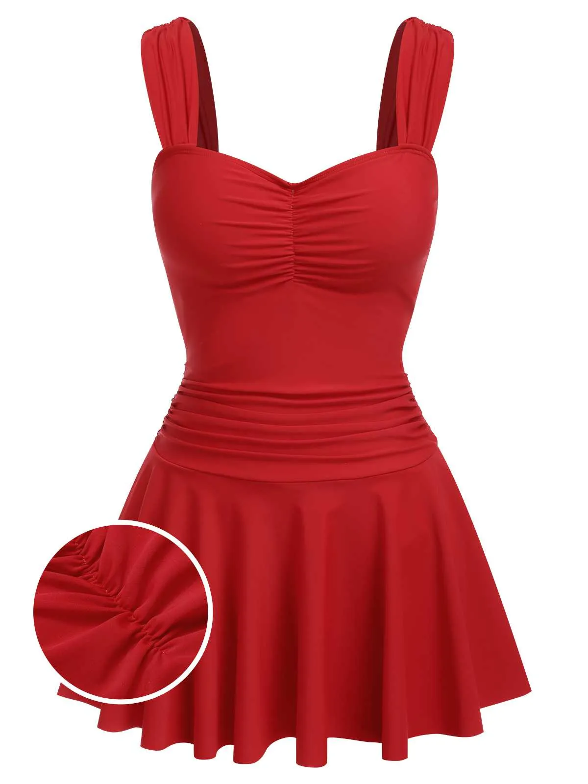 Red 1950s Pleated Solid One-Piece Swimsuit sold by Retro Stage
