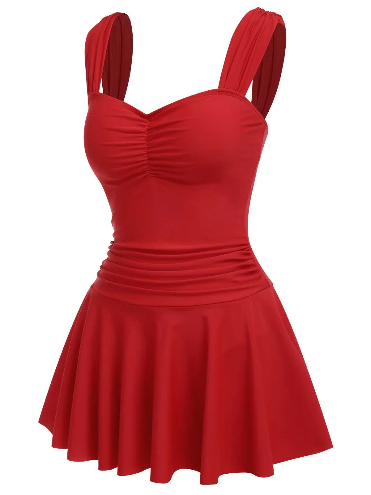 Red 1950s Pleated Solid One-Piece Swimsuit sold by Retro Stage product image thumbnail 3