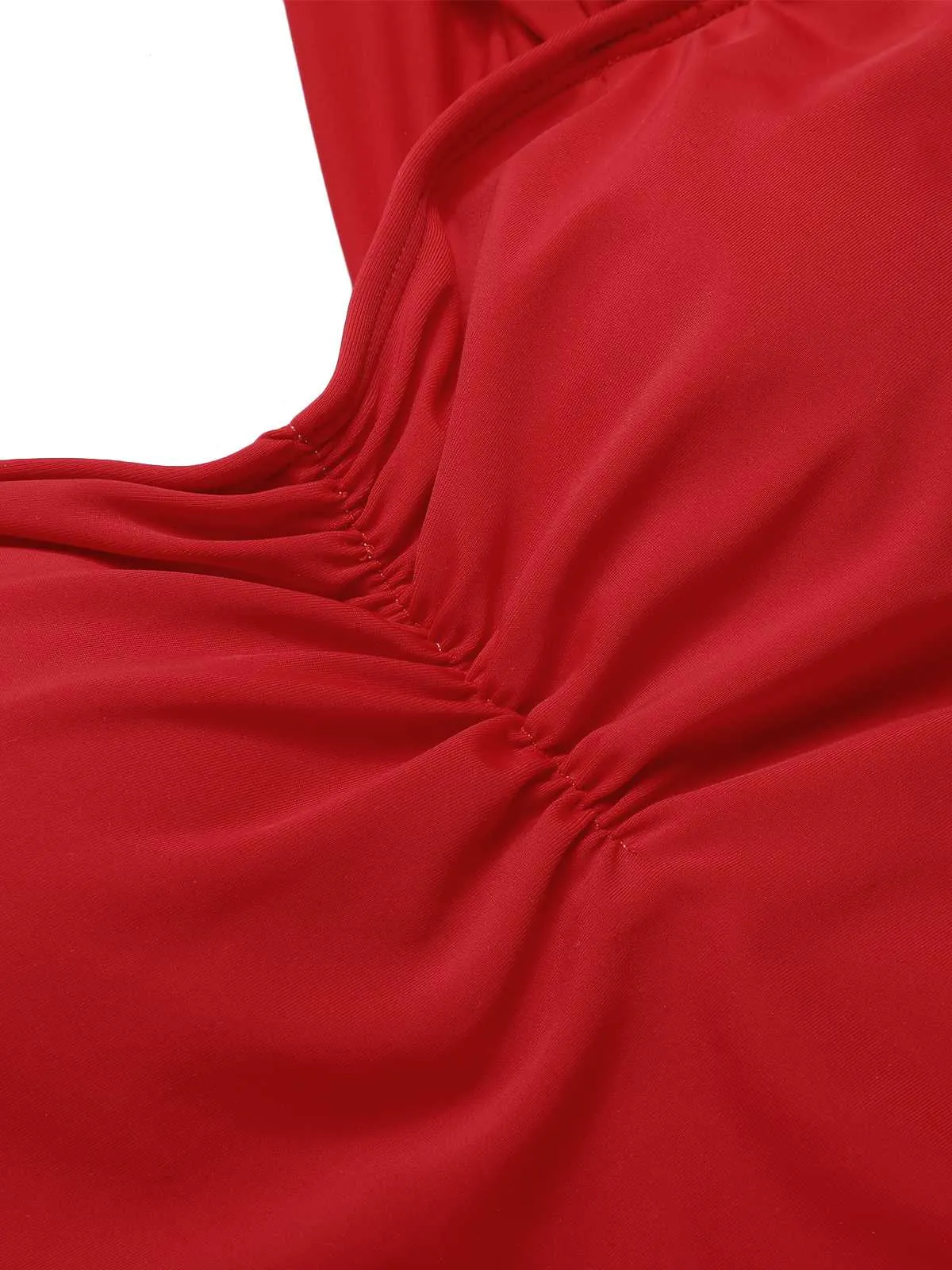 Red 1950s Pleated Solid One-Piece Swimsuit sold by Retro Stage product image thumbnail 5