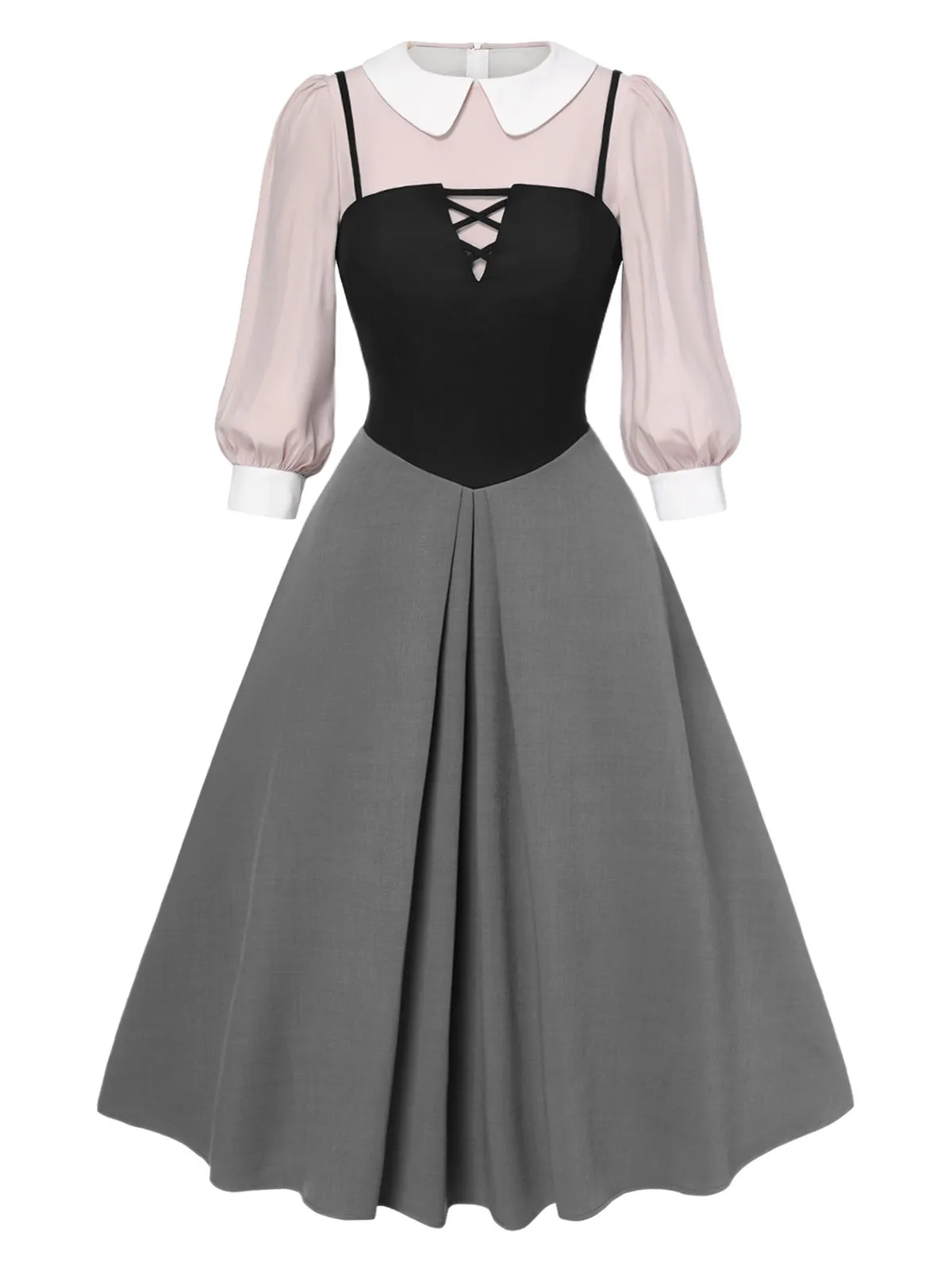 2PCS 1940s Colorblock Pink Blouse & Gray Dress sold by Retro Stage product image thumbnail 3