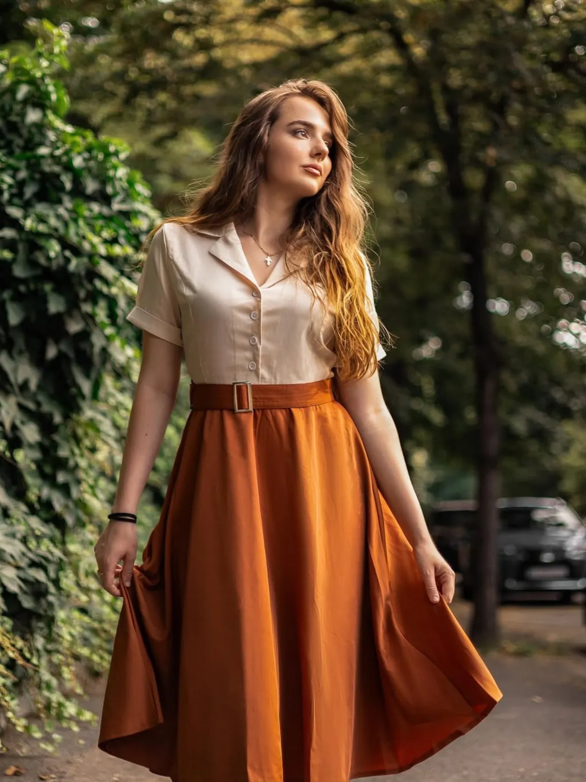 Khaki 1950s Snow White Style Button Dress sold by Retro Stage product image thumbnail 2