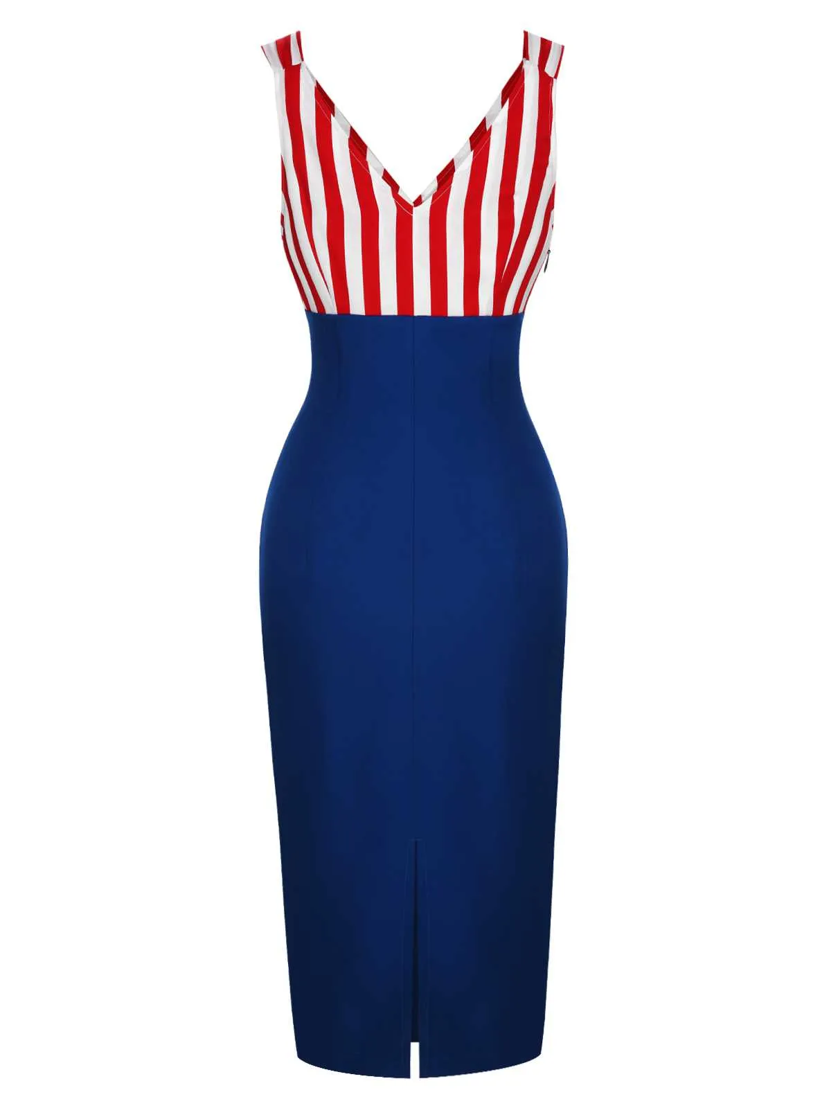 1960s V-Neck Red Blue Contrast Stripes Dress sold by Retro Stage product image thumbnail 5