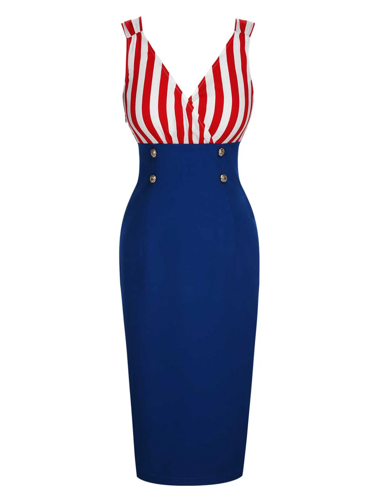 1960s V-Neck Red Blue Contrast Stripes Dress sold by Retro Stage product image thumbnail 3