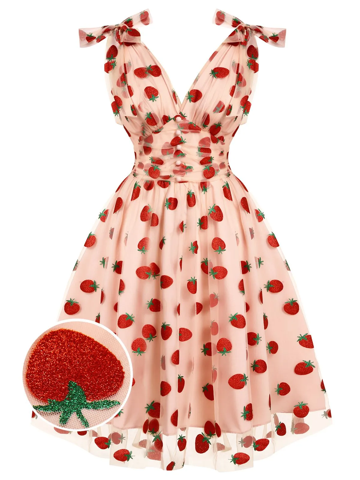 Pink 1950s Strawberry Mesh Swing Dress sold by Retro Stage product image thumbnail 2
